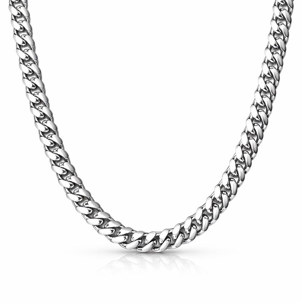 Men's 28" Cuban Link Chain
8mm White Gold Plated Stainless Steel